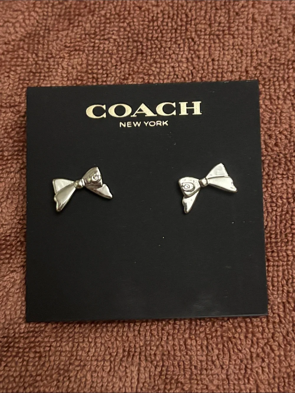 Coach Silver Bow Stud Earrings - Silver Tone - Picture 3 of 3